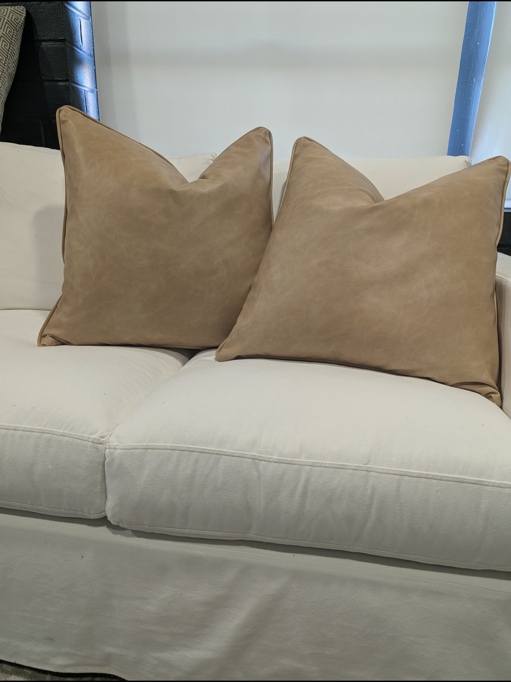 Neutral Tan Vinyl Decorative Throw Pillow - Home Accents